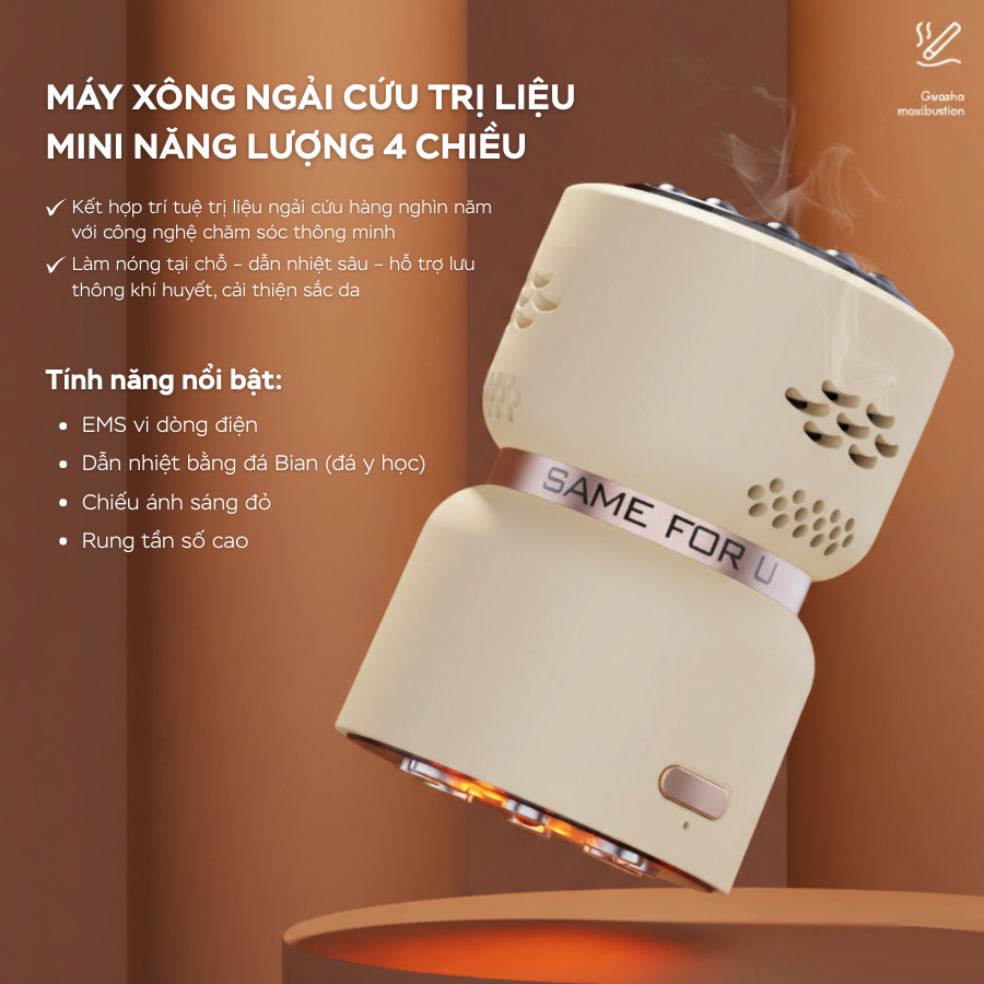Máy xông ngải cứu cầm tay đá Bianstone cao cấp 2026 dùng cho mặt và body, tặng kèm 12 viên ngải cứu và tinh dầu ngải cứu