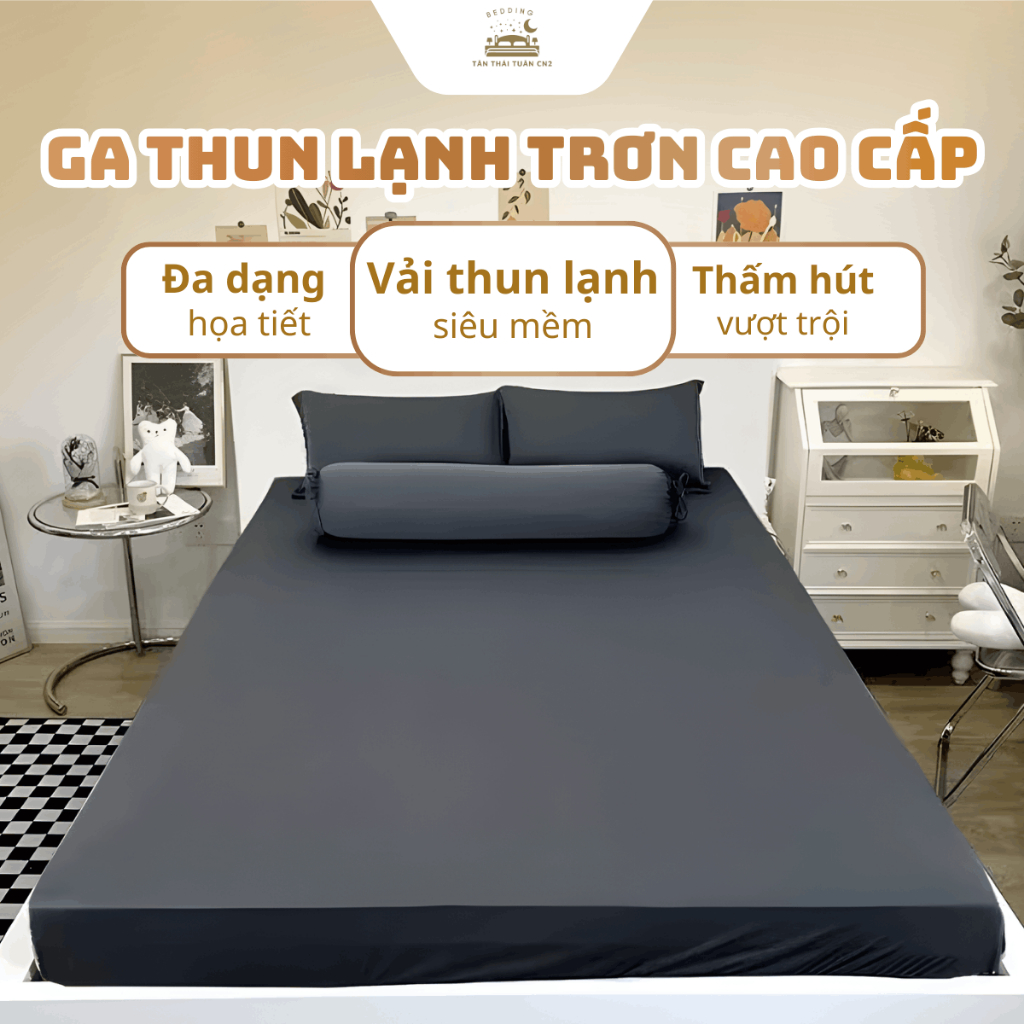 Ga thun lạnh trơn một màu cao cấp không kèm áo gối chất vải mềm mát co giãn ôm nệm đẹp