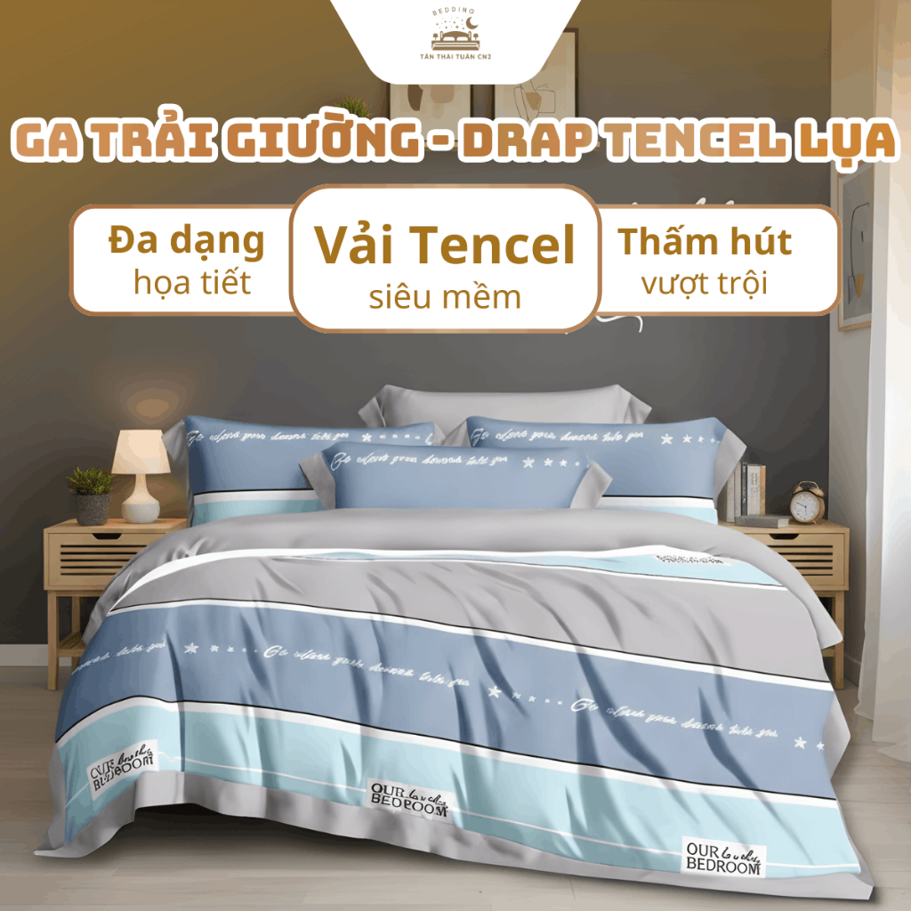 Ga trải giường drap Tencel lụa cao cấp không kèm áo gối chất vải mềm mát nhiều mẫu lựa chọn