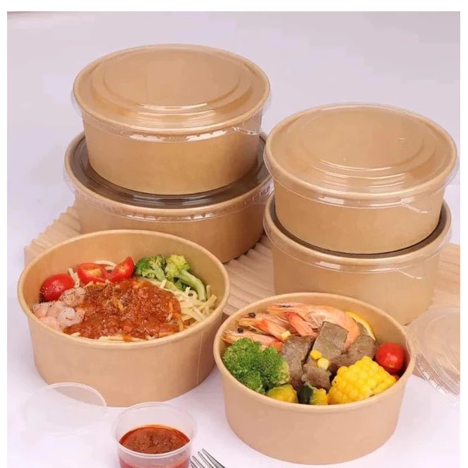 Set 100 Cốc giấy Kraft 1000ml cao cấp dùng 1 lần đựng thức ăn, dùng được lò vi sóng