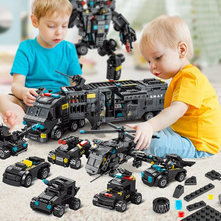 [920 CHI TIẾT] Bộ đồ chơi logo xếp hình Cảnh Sát đội đặc nhiệm SWAT mô hình lắp ráp Robot và Máy Bay Bobotoys