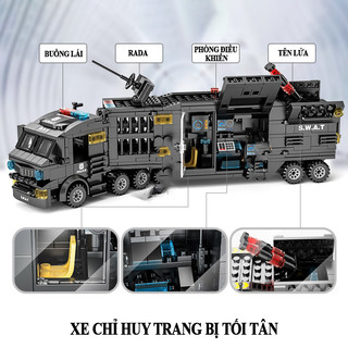[920 CHI TIẾT] Bộ đồ chơi logo xếp hình Cảnh Sát đội đặc nhiệm SWAT mô hình lắp ráp Robot và Máy Bay Bobotoys