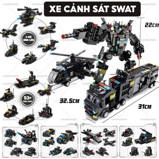 [920 CHI TIẾT] Bộ đồ chơi logo xếp hình Cảnh Sát đội đặc nhiệm SWAT mô hình lắp ráp Robot và Máy Bay Bobotoys