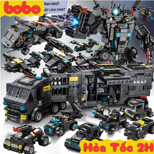 Bộ đồ chơi logo xếp hình Cảnh Sát đội đặc nhiệm SWAT mô hình lắp ráp Robot và Máy Bay Bobotoys