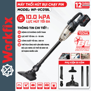 Máy Hút Bụi Gia Đình WORKFIX WF-VC01BL,Công Suất 300w, Động Cơ Không Chổi Than, Dung Tích Hút 750ml