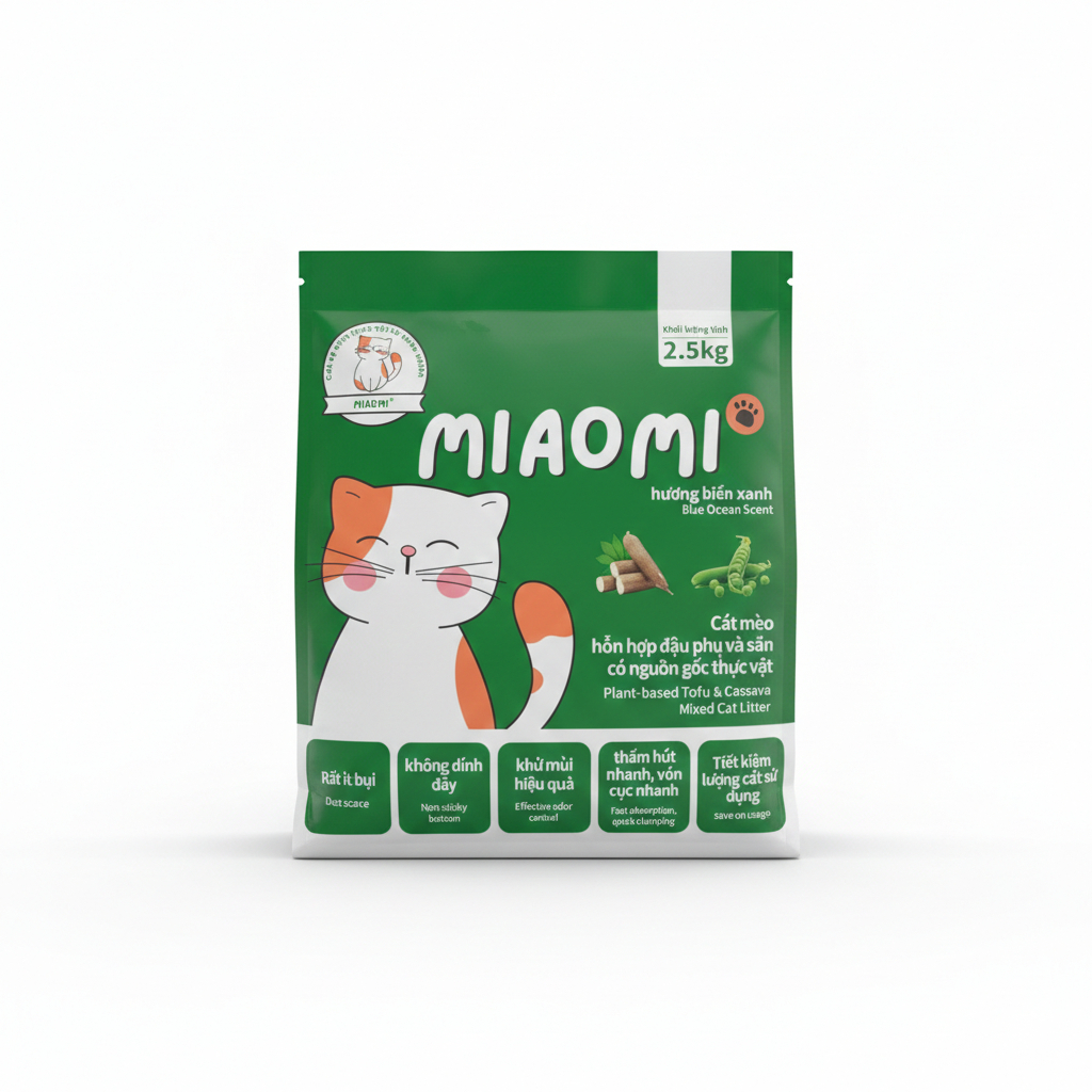 Combo 4 Túi Hỗn Hợp Cát Sắn, Cát Đậu Nành MiaoMi Hương Biển Xanh - Siêu Vón, Không Dính Đáy