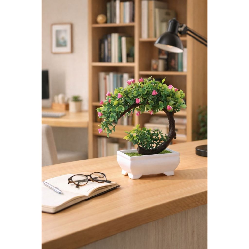 Chậu Cây Bonsai Giả Trang Trí | Cây Cảnh Để Bàn Phòng Khách, Phòng Ngủ | Phong Cách Tối Giản