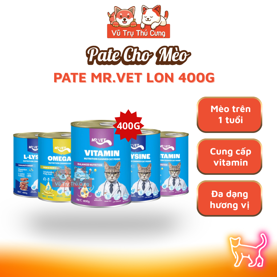 Pate Lon Cho Mèo Mọi Độ Tuổi Mr.Vet Bổ Sung Dinh Dưỡng Toàn Diện 400g - Thức Ăn Ướt Dành Cho Mèo