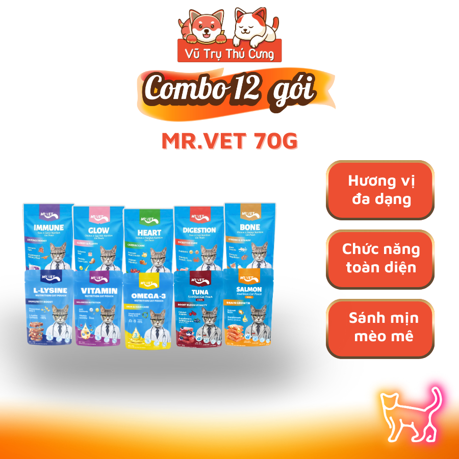 (Combo 12 Gói) Pate Cho Mèo Giàu Dinh Dưỡng Mr.Vet 70g