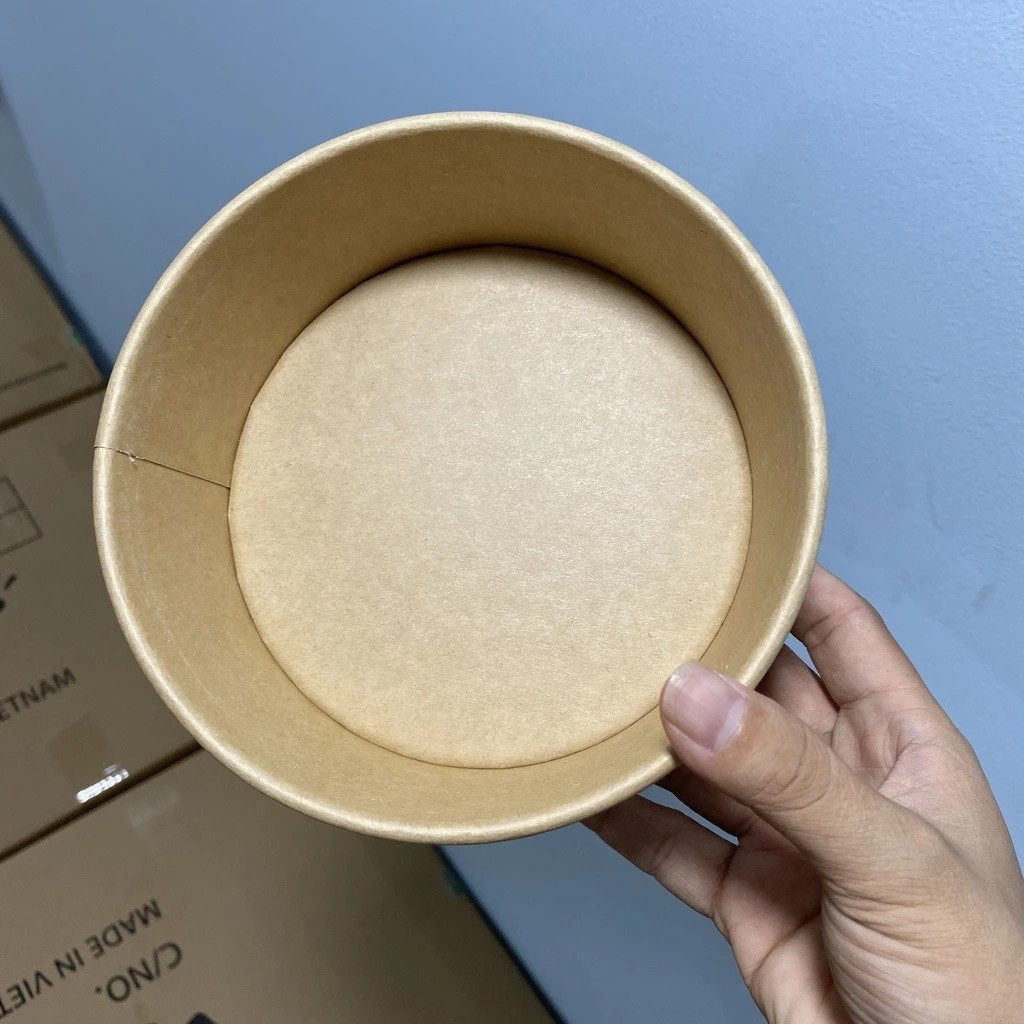 Set 100 Cốc giấy Kraft 1000ml cao cấp dùng 1 lần đựng thức ăn, dùng được lò vi sóng