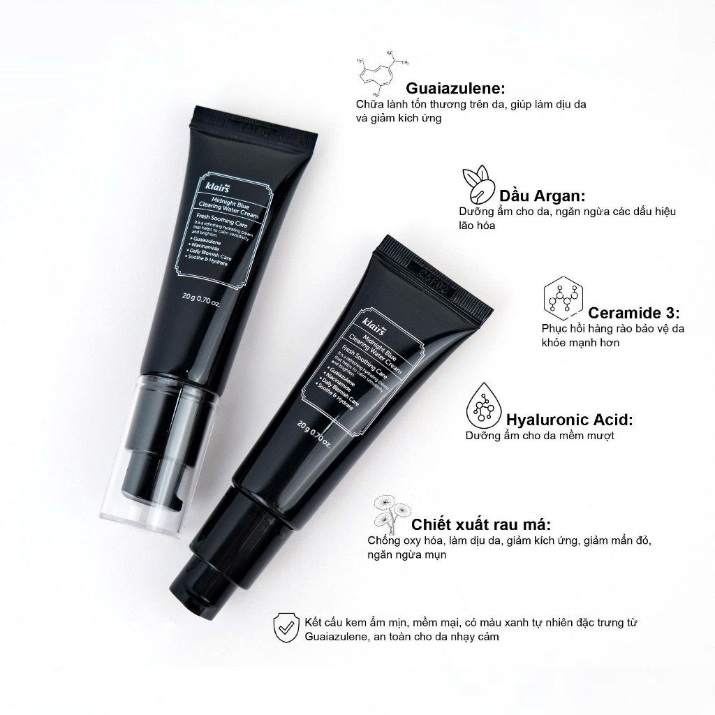 Kem dưỡng da Dear, Klairs Midnight Blue Calming Cream phục hồi da yếu nhạy cảm