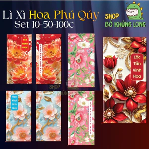 Set 10/50/100 Lì Xì HOA LÁ 3D Cát Tường Thần Tài Phú Qúy Phát Lộc Bao Lì Xì Truyền Thống 2026 - BỐ KHỦNG LONG