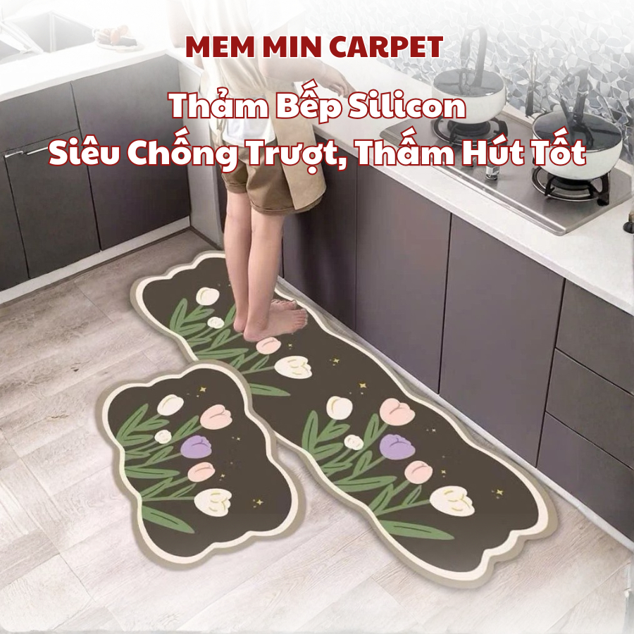 (TH63) Thảm Bếp Silicon Hàng Loại 1 Dày Và Mịn Thấm Hút Tốt, Mặt Đáy Chống trơn, chống trượt tốt - MemMinCarpet