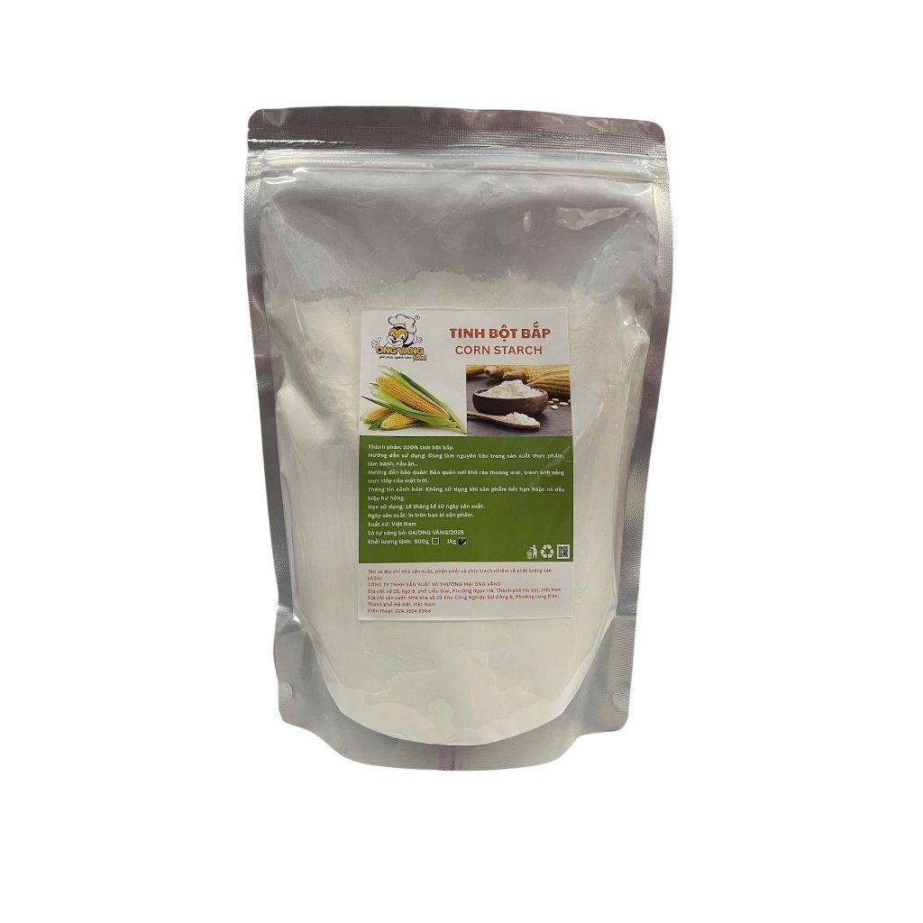 Tinh Bột Ngô Nguyên Chất (Bột Bắp) Cao Cấp - Túi 1kg/500g Làm Bánh, Nấu Ăn, Tạo Độ Sánh Mịn