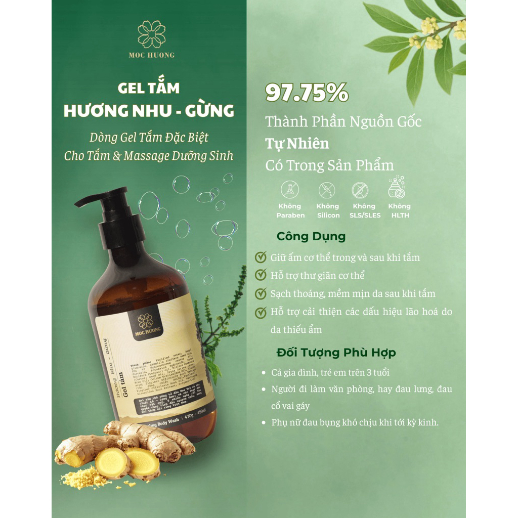 Gel Tắm Hương Nhu Gừng Mộc Hương