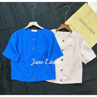 Áo cổ tròn nút gài LINEN TƯNG WASHED dáng croptop. JUNE LINEN #A49