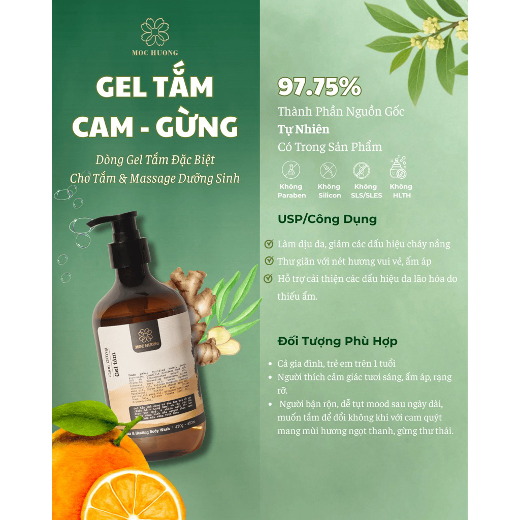Gel Tắm Cam Gừng Mộc Hương