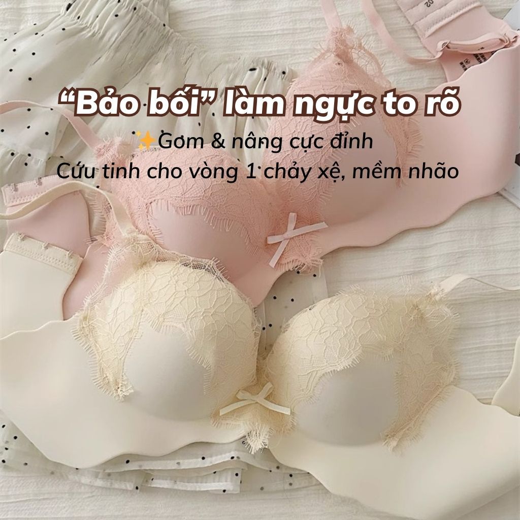 Áo ngực nữ không gọng đúc su cao cấp phối ren sang trọng, Áo lót đệm mút vừa ôm ngực LANIXA A1849