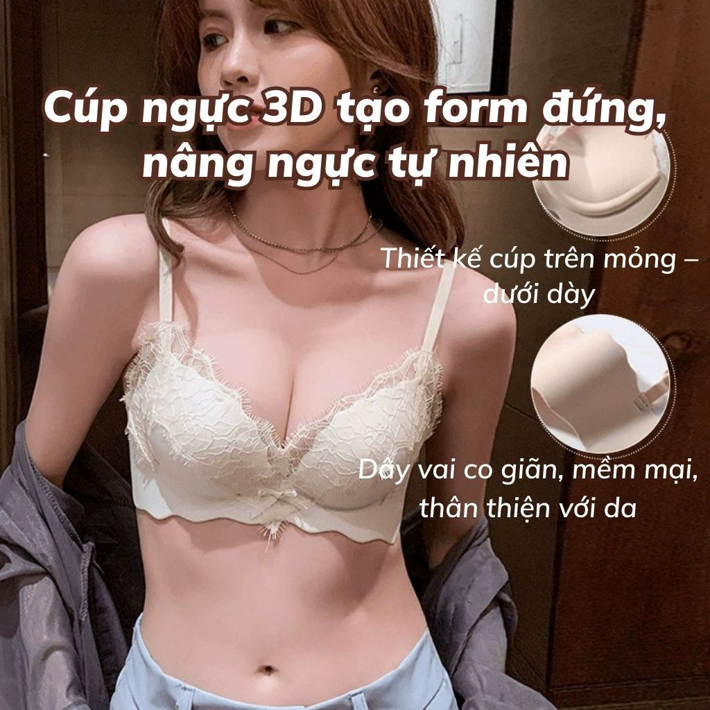 Áo ngực nữ không gọng đúc su cao cấp phối ren sang trọng, Áo lót đệm mút vừa ôm ngực LANIXA A1849