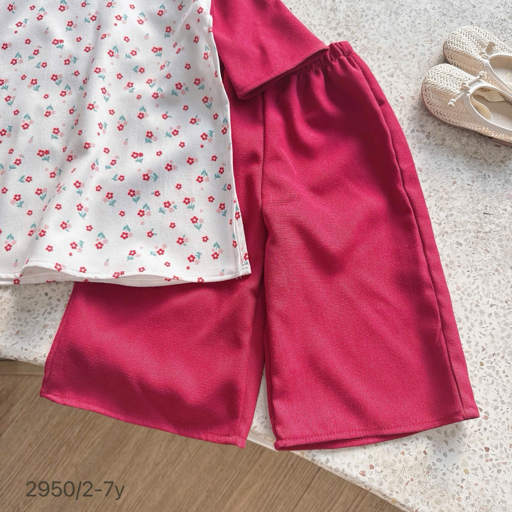 Set áo dài nhung hoa nhí cho bé gái OP kèm bờm – set áo dài Tết bé gái size 2-7 tuổi 11-30kg, chất nhung mềm cao cấp