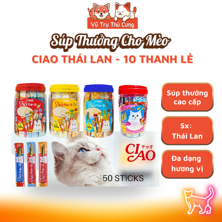 Súp thưởng Ciao Churu Thái Lan cho Mèo thanh 14g