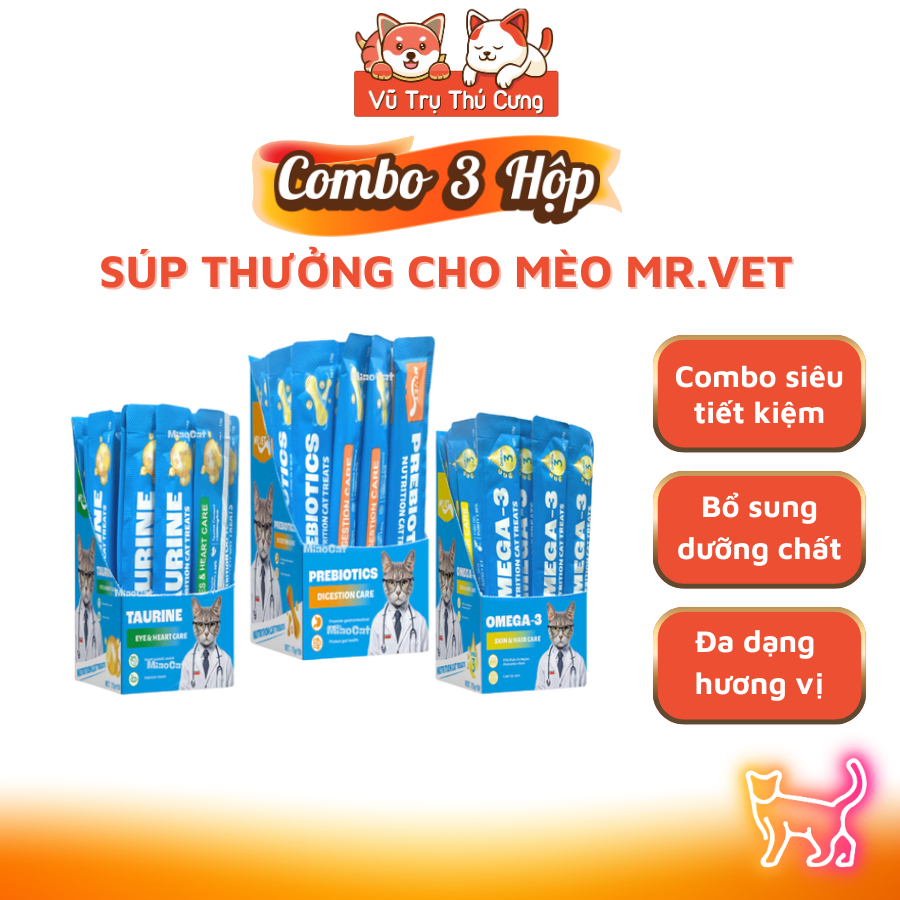 [COMBO 3 HỘP] 150 Thanh Súp Thưởng Cho Mèo Mượt Lông, Hỗ Trợ Tiêu Hóa Mr.Vet