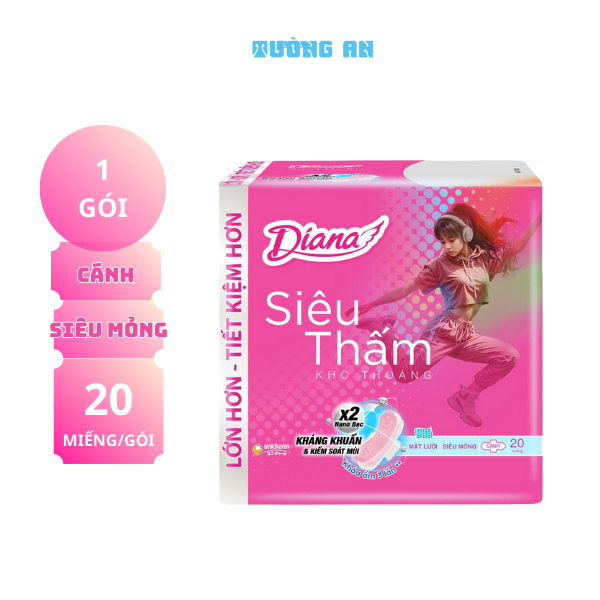 Băng Vệ Sinh Diana Siêu Thấm Khô Thoáng Có Cánh Siêu Mỏng 20 Miếng