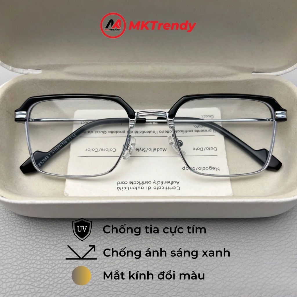 Kính râm đổi màu thời trang nam nữ MKTRENDY gọng kim loại chống tia UV chống ánh sáng xanh phong cách X10