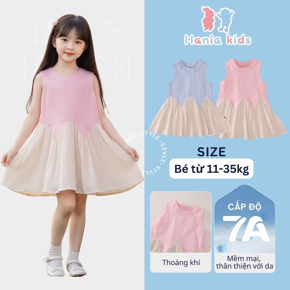 Váy Cho Bé Gái, Váy Sát Nách Cho Bé Gái Thiết Kế Chữ A Phối Voan Mềm Mại Mát Mẻ Dễ Thương Cho Bé