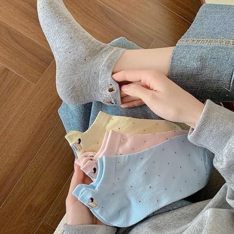 Set 10 Đôi Tất Nữ Cổ Ngắn Chấm Bi Dễ Thương – Vớ Nữ Cotton Mềm Mại, Thấm Hút Mồ Hôi, Co Giãn Tốt