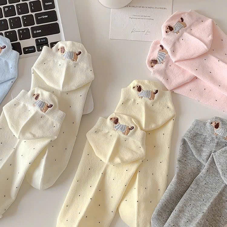 Set 10 Đôi Tất Nữ Cổ Ngắn Chấm Bi Dễ Thương – Vớ Nữ Cotton Mềm Mại, Thấm Hút Mồ Hôi, Co Giãn Tốt