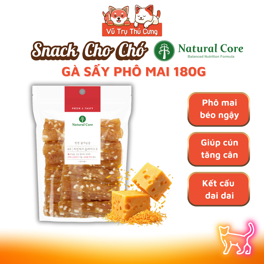 Snack Cho Chó Gà Sấy Phô Mai Natural Core 180g