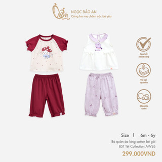 NGỌC BẢO AN (9M-7Y) Bộ quần áo lửng bé gái chất vải 100% cotton thoáng mát, co giãn tốt cho bé.
