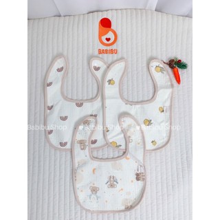 Yếm chữ U muslin mặt sau chống thấm, yếm ăn dặm chữ U 2 lớp thoáng khí họa tiết dễ thương cho bé