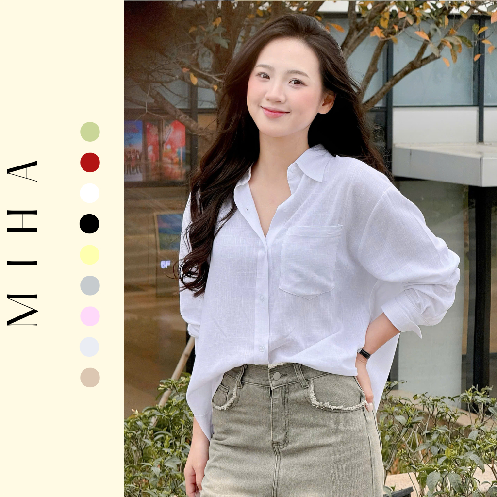 Áo sơ mi chất vải linen xước dáng đuôi tôm Freesize Miha Studio