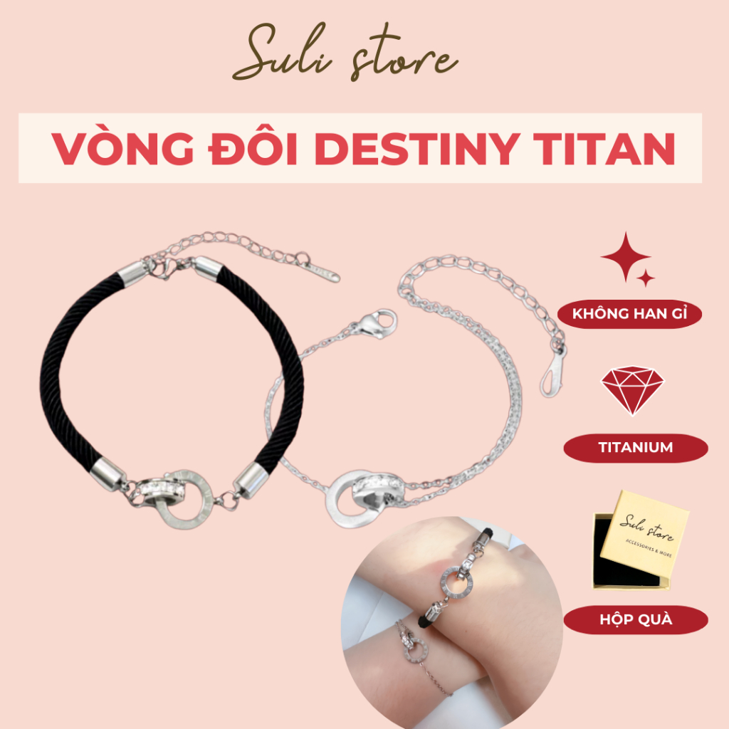 Vòng tay đôi nam nữ Destiny Suli store hai vòng vòng đan vào nhau tình yêu titan ko đen gỉ