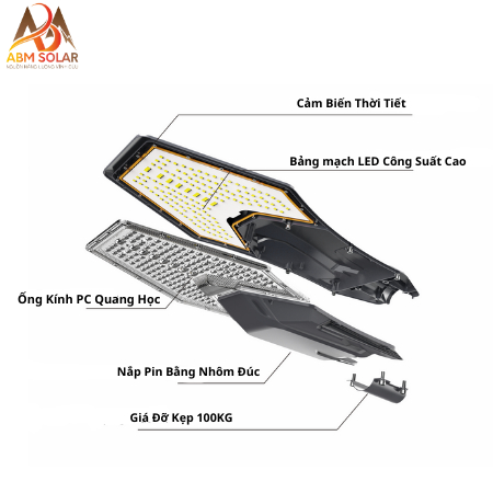 [1200W] Đèn Năng Lượng Mặt Trời Phi Thuyền, Ánh Sáng Trắng, Nhôm Đúc Nguyên Khối, Chiếu Sáng Đường Phố ABM SOLA