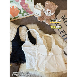 LT - Áo len nữ yếm ren nơ ngực, có đệm mút free size, ren quảng châu free size 1538