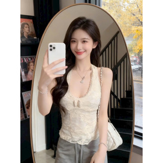 LT - Áo len nữ yếm ren nơ ngực, có đệm mút free size, ren quảng châu free size 1538