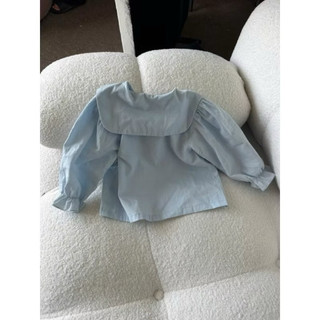 Áo khoác bé gái cổ bèo cột dây màu xanh