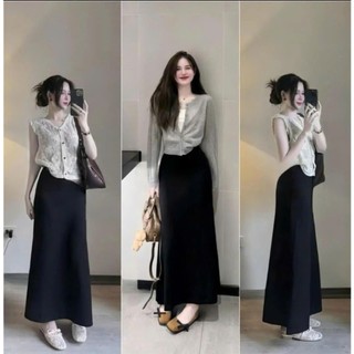 Chân Váy A Dáng Dài Midi Vải Len Lông Thỏ Co Giãn Lưng Chun Xẻ Sau Tôn Dáng Phong Cách Retro MA66