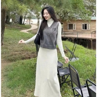 Chân Váy A Dáng Dài Midi Vải Len Lông Thỏ Co Giãn Lưng Chun Xẻ Sau Tôn Dáng Phong Cách Retro MA66