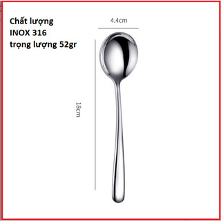 Thìa Inox 304 Gía Trị Cao Size 18cm Miệng Tròn Lòng Sâu Hàng Nhập (x18)Thép Không Rỉ Siêu Dày Đẹp