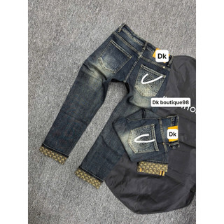 Quần Jean Nam Xanh mài Rách Nhẹ, Gấp Lai Họa Tiết, Form Ôm Trẻ Trung – Jean Nam Streetwear quảng châu siêu cấp