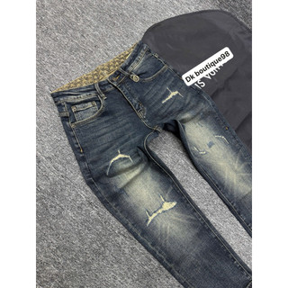 Quần Jean Nam Xanh mài Rách Nhẹ, Gấp Lai Họa Tiết, Form Ôm Trẻ Trung – Jean Nam Streetwear quảng châu siêu cấp