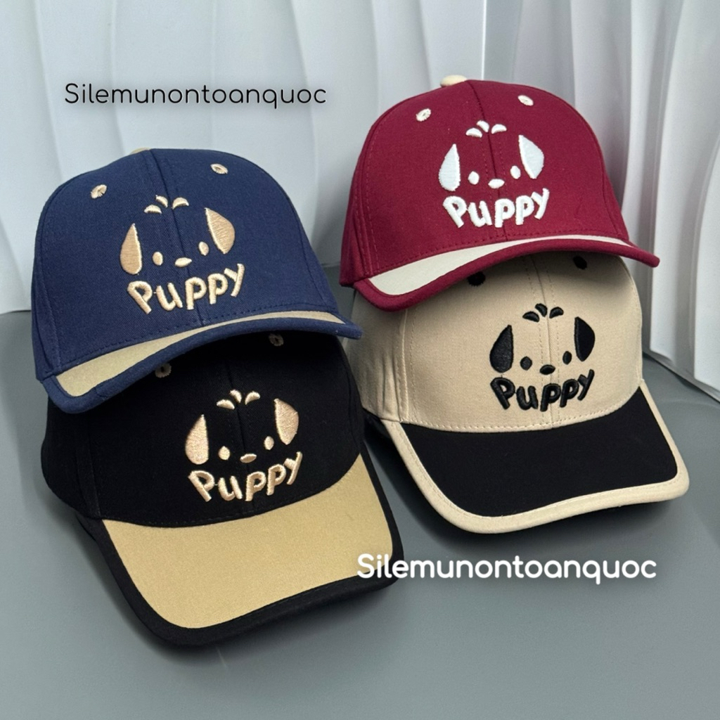 Mũ kết puppy cho bé 3-8 tuổi - Nón lưỡi trai kaki phối màu thêu hình dễ thương puppy thời trang cho bé siêu đẹp