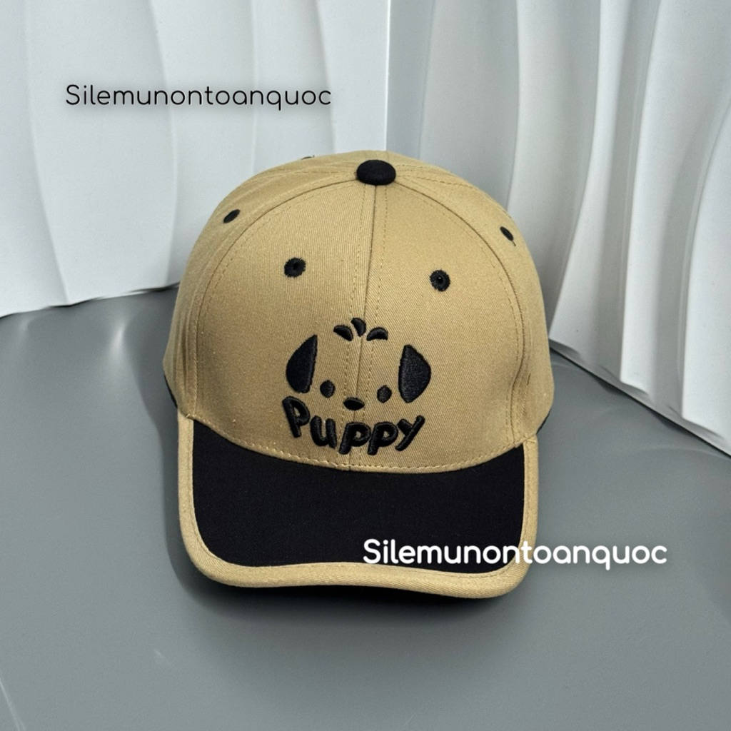 Mũ kết puppy cho bé 3-8 tuổi - Nón lưỡi trai kaki phối màu thêu hình dễ thương puppy thời trang cho bé siêu đẹp