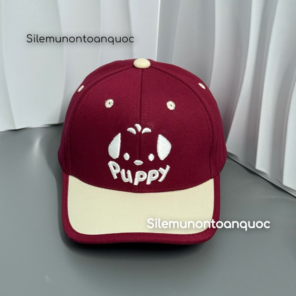 Mũ kết puppy cho bé 3-8 tuổi - Nón lưỡi trai kaki phối màu thêu hình dễ thương puppy thời trang cho bé siêu đẹp