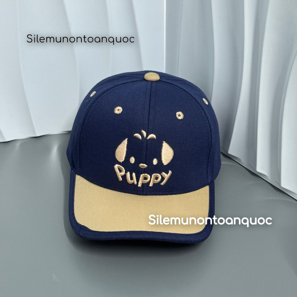 Mũ kết puppy cho bé 3-8 tuổi - Nón lưỡi trai kaki phối màu thêu hình dễ thương puppy thời trang cho bé siêu đẹp