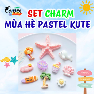 Set Charm Biển Mùa Hè Pastel Cute – Sao Biển, Vỏ Sò, Cá Heo, Dừa, Phao Bơi, Kem, Nắng – Charm Gắn Dép Dễ Thương